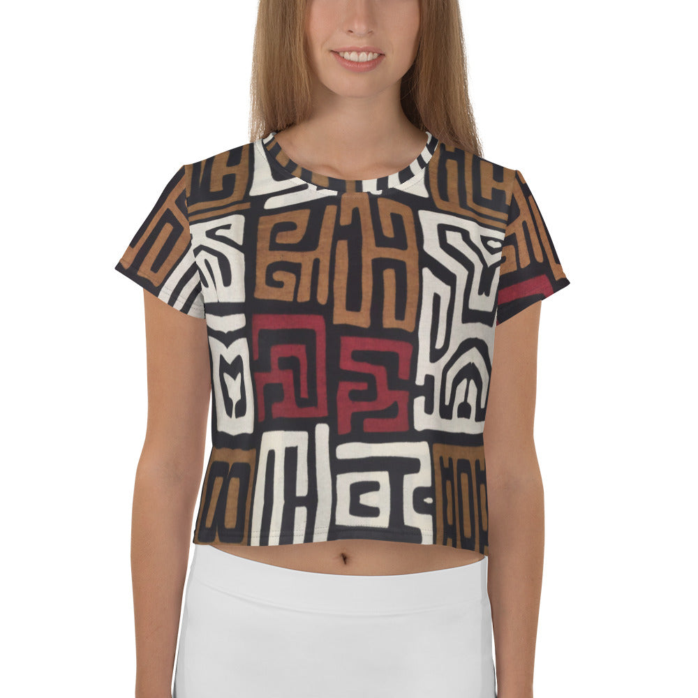 DENKYEM ASE "Kuba Cloth All Over" Women's Crop Tee