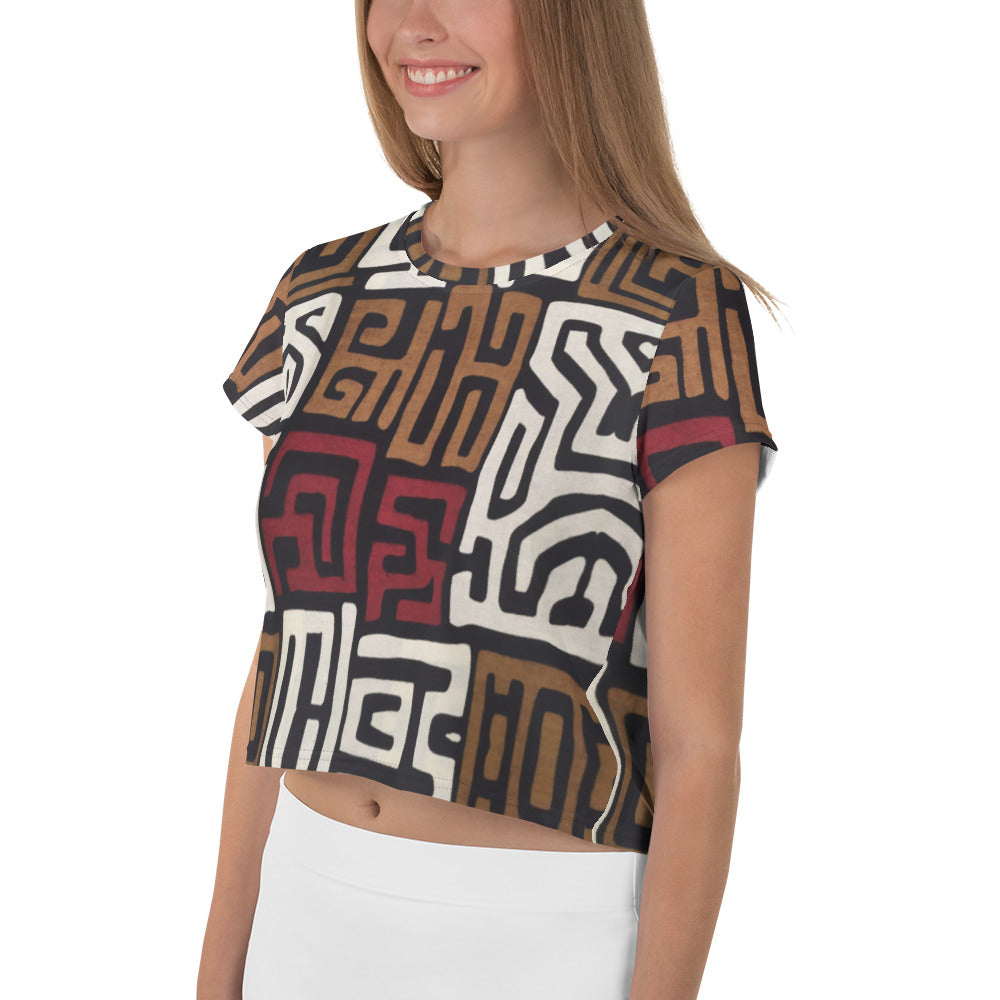 DENKYEM ASE "Kuba Cloth All Over" Women's Crop Tee