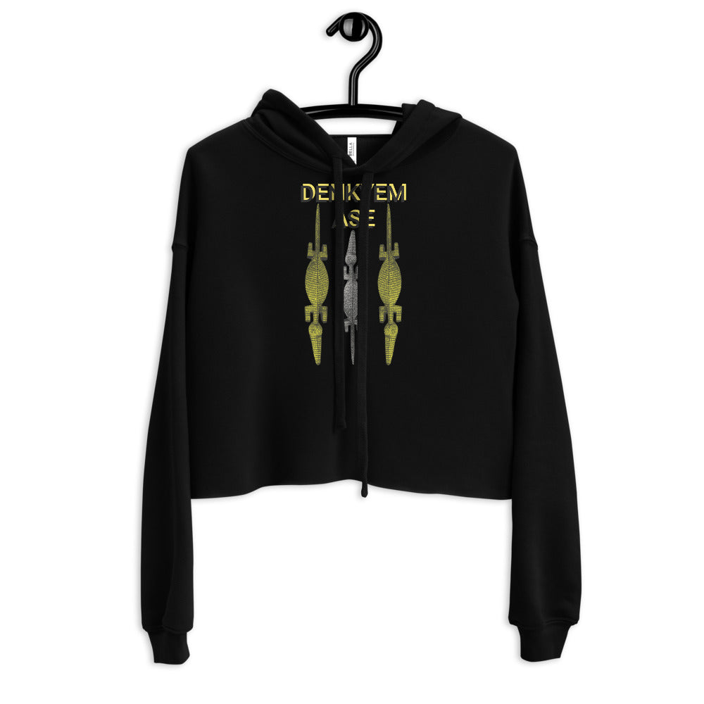 DENKYEM ASE Gold & Silver Bobo/Nuna/Bwa Crocodile Masks Logo Crop Hoodie