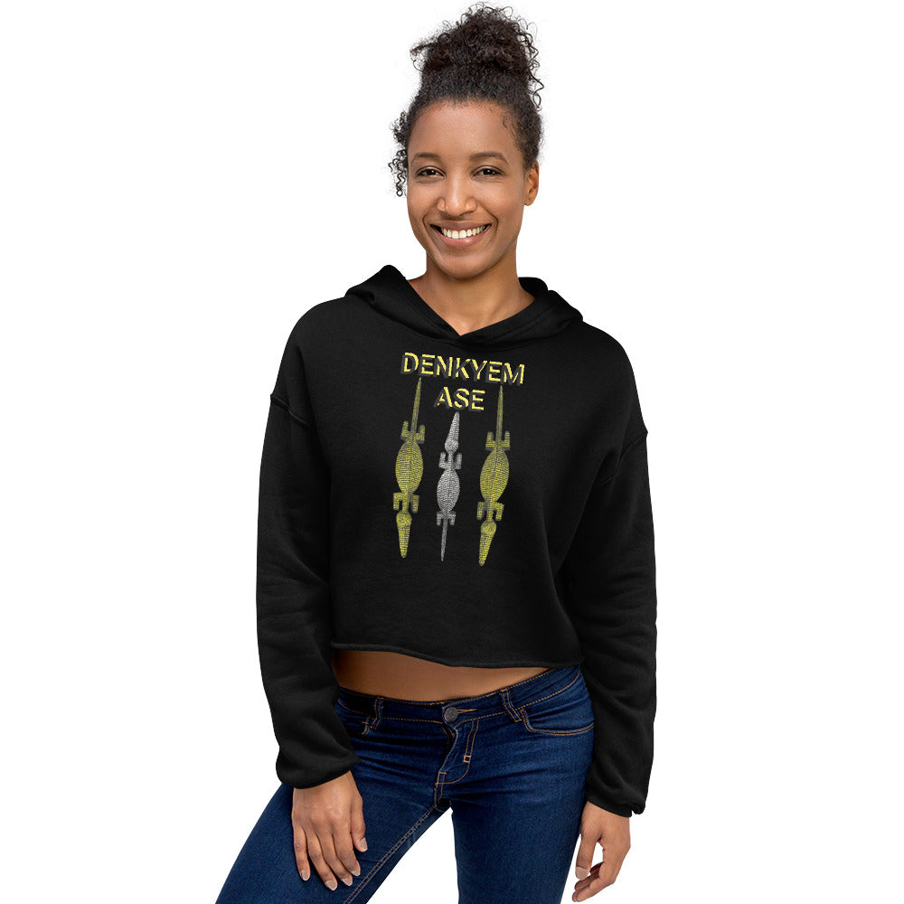 DENKYEM ASE Gold & Silver Bobo/Nuna/Bwa Crocodile Masks Logo Crop Hoodie