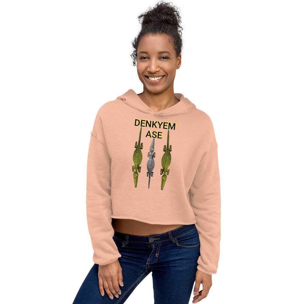 DENKYEM ASE Gold & Silver Bobo/Nuna/Bwa Crocodile Masks Logo Crop Hoodie
