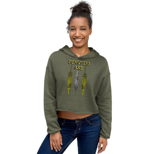 DENKYEM ASE Gold & Silver Bobo/Nuna/Bwa Crocodile Masks Logo Crop Hoodie